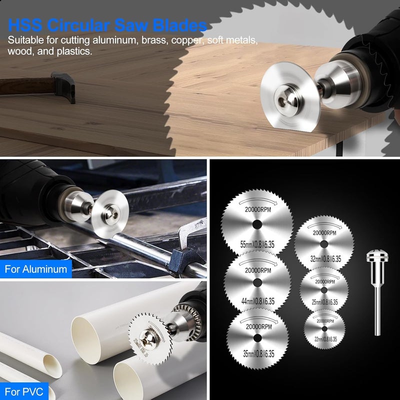 Auxiren 44Pcs Cutting Wheel Kit for Dremel Rotary Tools, Mini HSS Circular Saw Blades Cutter, Resin Cutting Discs, 545 Diamond Cut Off Wheels for Cutting Wood, Metal, Plastic, PVC, Glass, Tile, Stone - Image 5